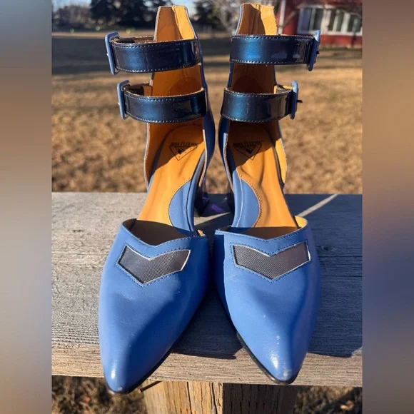 John Fluevog Blue Modern Living Slant Heels with Ankle Strap Women’s Size 8 - Picture 3 of 5